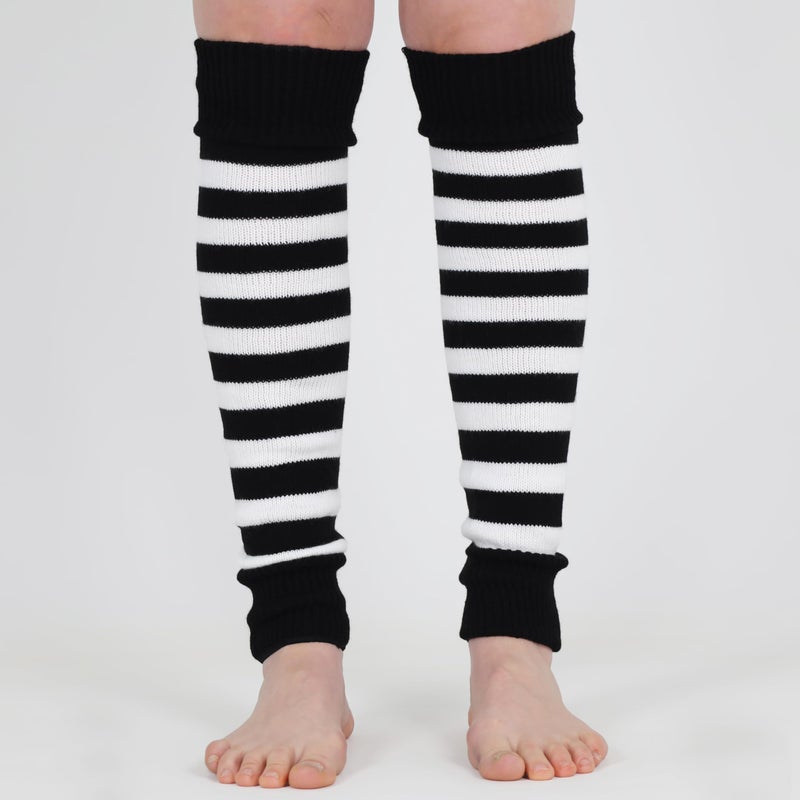 Mysocks Leg Warmers Extra Soft Stylish Fancy Winter 80s Party Dance Striped Long Legwarmers for Women Girls Ladies Striped White Black - Image 2
